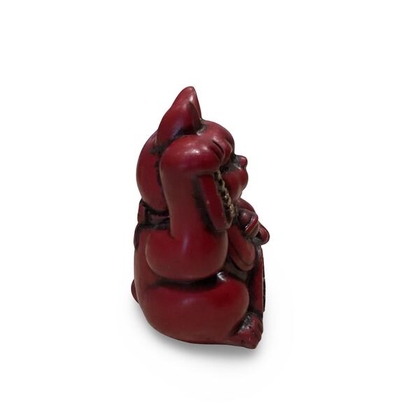 VTG Maneki Neko Red Resin Japanese Tradition 4" Beckoning Lucky Cat Right Hand - Picture 4 of 6